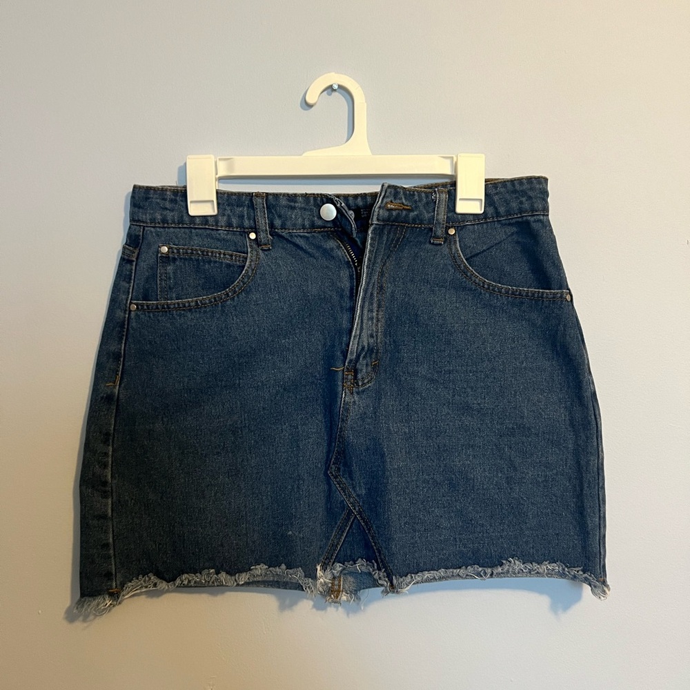 Denim Mini Skirt with Frayed Hem